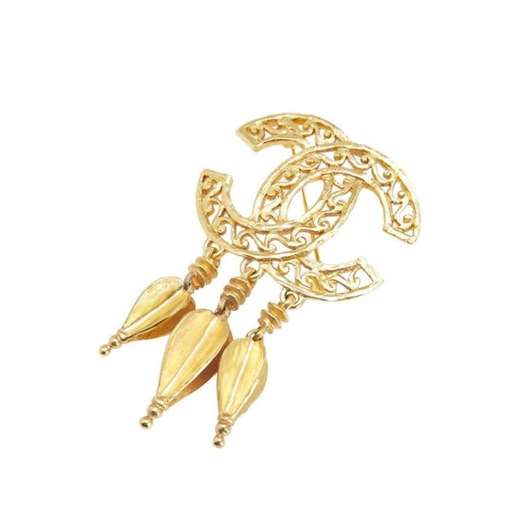 CHANEL Authentic Vintage Gold Logo Brooch